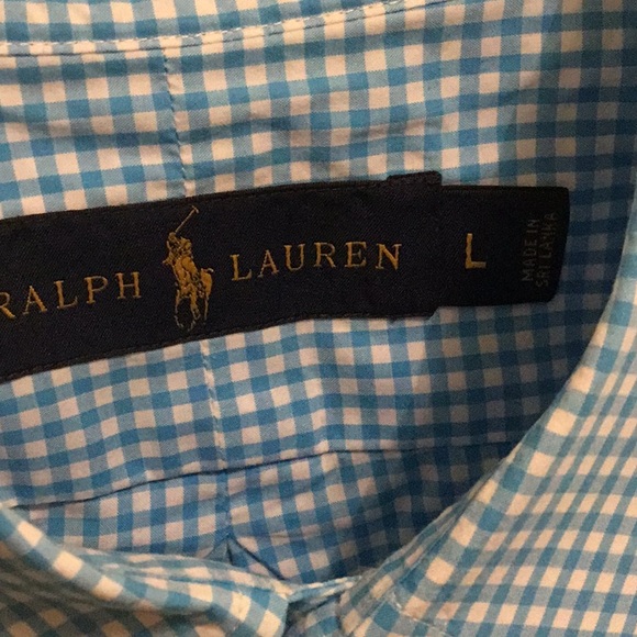 *EUC* Ralph Lauren turquoise & white check button down. Size L. - Picture 2 of 4